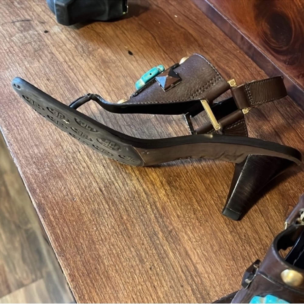 Tory Burch Brown Sandals with Turquoise Accents, Size 7, EUC - Picture 2 of 5